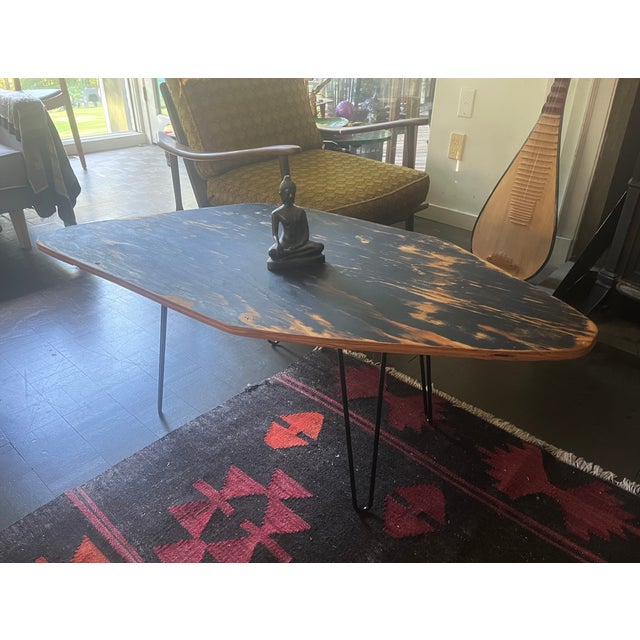 Mid-Century Modern Industrial Coffee Table W/Hairpin Legs For Sale - Image 3 of 12