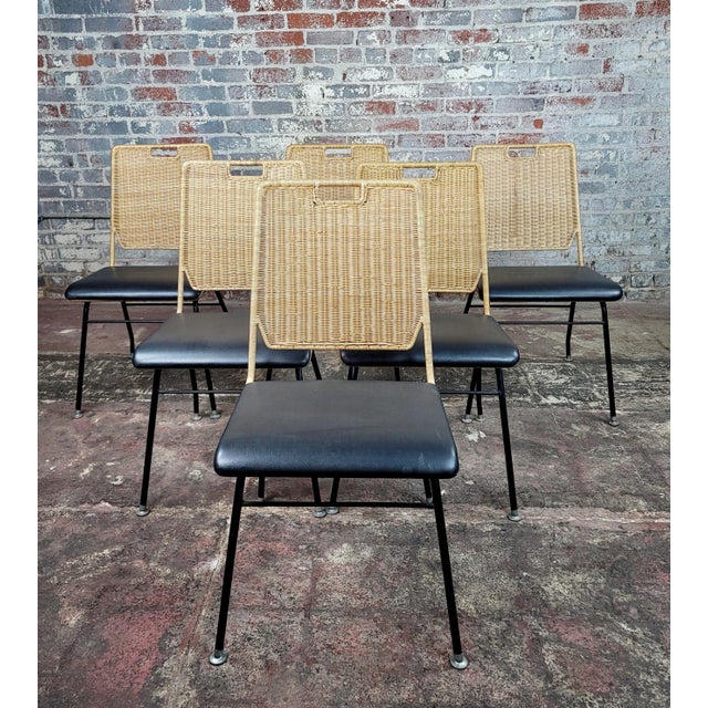 Mid-Century Modern Danny Fong c.1950s Tropi-cal Dining Chairs -Set of 8 Group of 8 Wicker Woven & Iron Dining Chairs by...