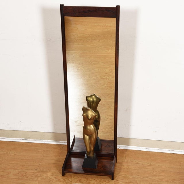 Mid 20th Century Slim & Long Danish Modern Mirror in Rosewood With Shelf For Sale - Image 5 of 11