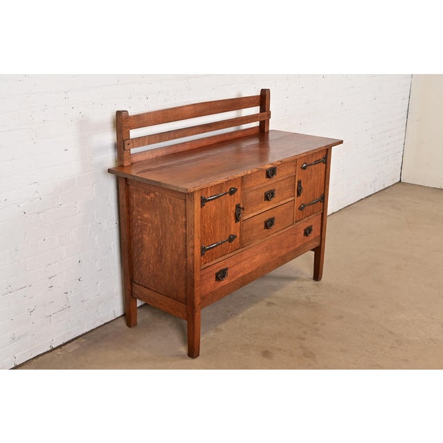 Stickley Gustav Stickley Antique Mission Oak Arts & Crafts Strap Hinge Sideboard, Circa 1910 For Sale - Image 4 of 14