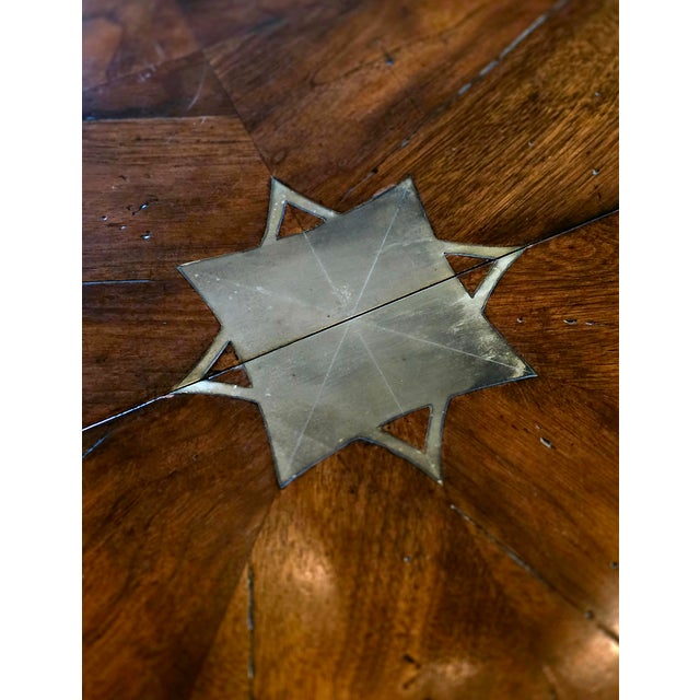 Expanding Walnut Dining Table W/ Brass Inlay For Sale - Image 4 of 9