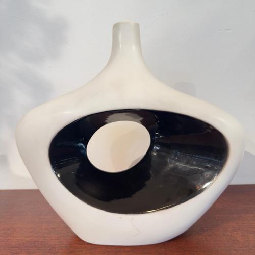 Wonderful organic abstract designed vase white and black glaze by Fos Ceramiche 1980s Italy. This piece is attributed to...