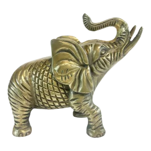 Mid-Century Hollywood Regency Boho Chic Brass Elephant Figurine, Detailed Heavy Solid