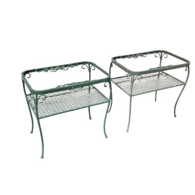 Vintage Wrought Iron Outdoor Patio Accent/Side Tables A Pair of Woodard's most sought-after and highly desirable patterned...