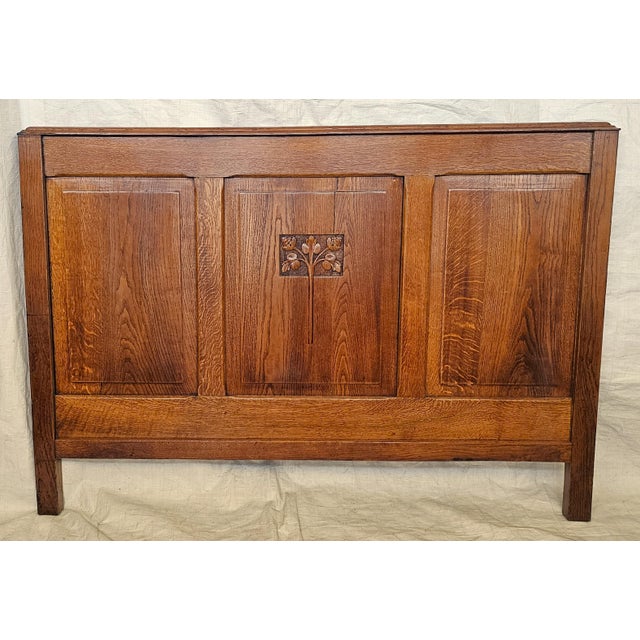 French Country French 1920s Solid Oak Bed Frame Carved Floral Design Full / Queen Adaptable For Sale - Image 3 of 17
