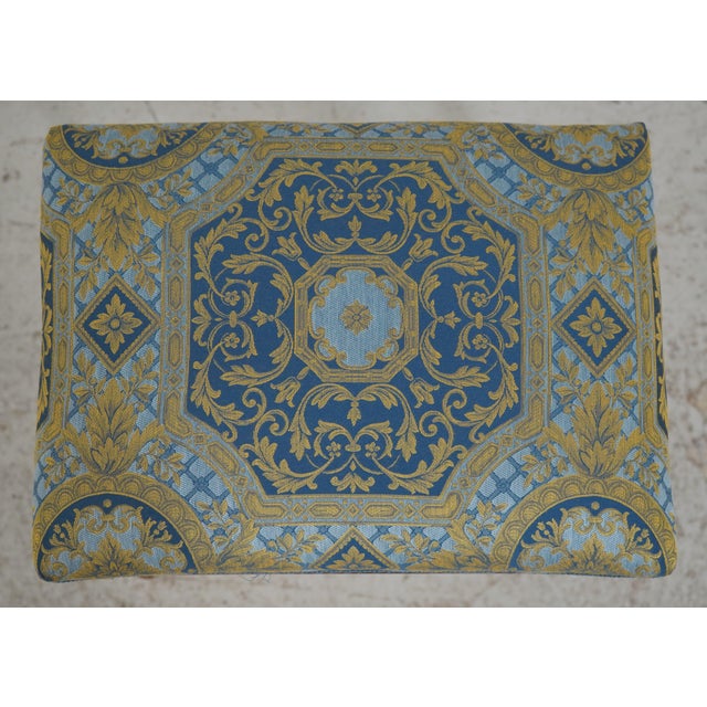 French French Louis XVI Blue & Gold Damask Upholstered Stool For Sale - Image 3 of 12