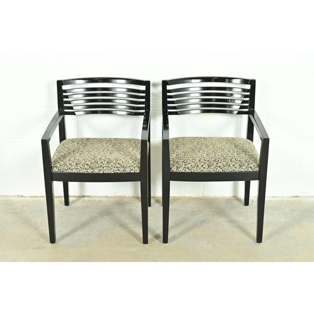 Mid-Century Modern Knoll Postmodern Black Lacquered Ricchio Armchairs, Pair For Sale - Image 3 of 15