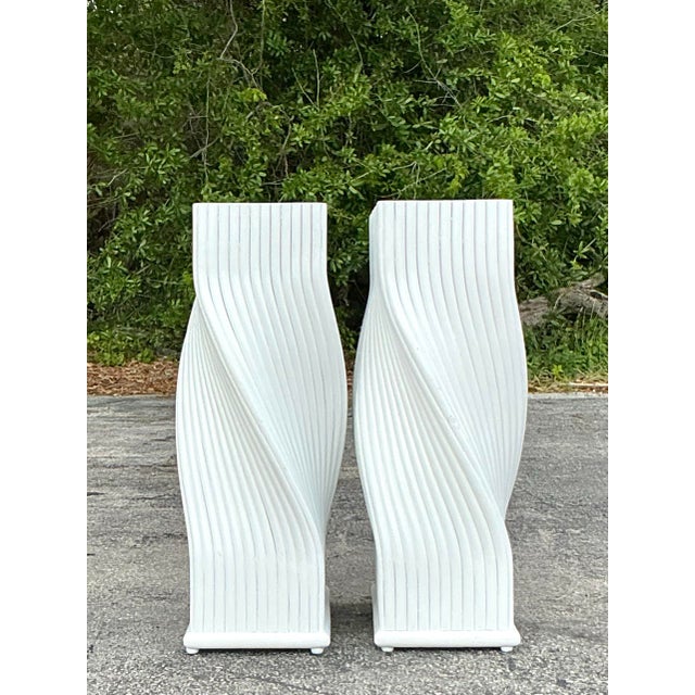 White Vintage Coastal Twisted Rattan Dining Table Pedestals - Set of 2 For Sale - Image 8 of 11