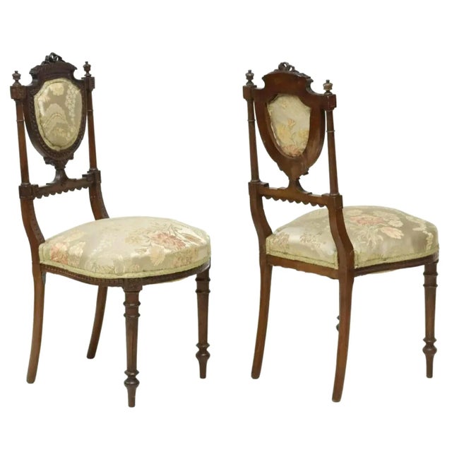 French 1800s Antique French Louis XVI Style Carved Floral Side Chairs- Set of 6 For Sale - Image 3 of 5