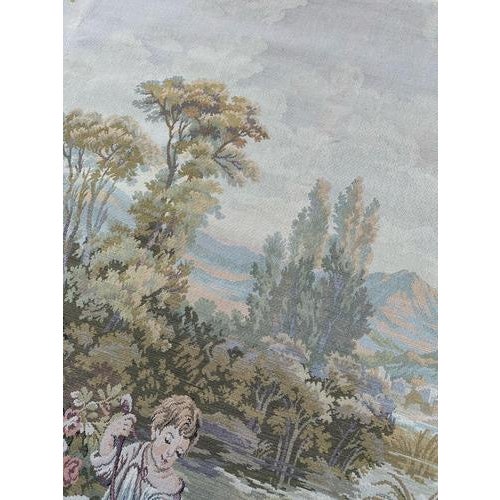 Vintage French Jacquard Pastoral Loves Tapestry in the style of Aubusson, 1950s For Sale - Image 15 of 18