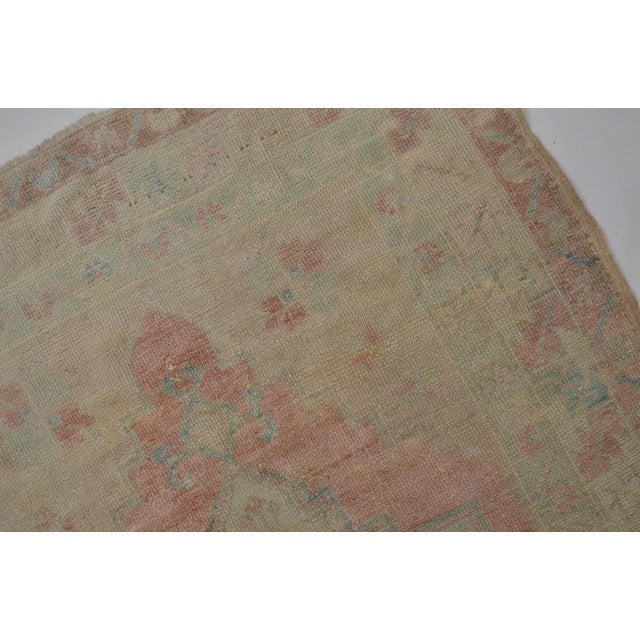 Textile Distressed Vintage Oushak With Soft Geometric Medallion Rug For Sale - Image 7 of 10
