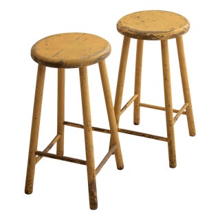 Vintage Beech Stools, 1950s, Set of 2 For Sale