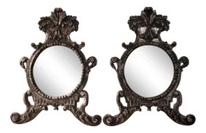 19th C. Italian Silver Leafed Crested Baroque Style Wall Mirrors, a Pair