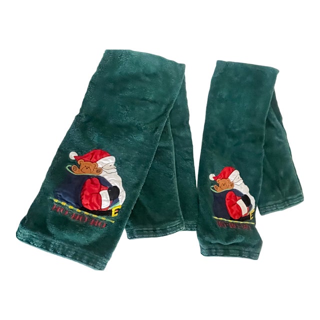 Pair Christmas Holidays Bath Terry Towels With Santa’s Appliqués For Sale