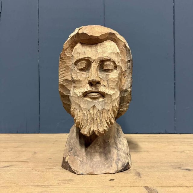 Wooden Carved Head of a Man with a Beard, 1950s For Sale - Image 3 of 12