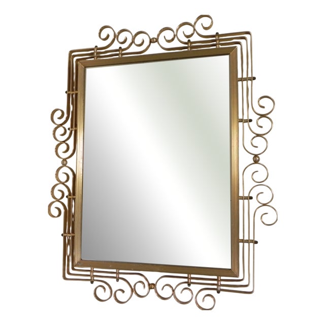 Vintage Faceted Mirror in Aluminum Frame, 1950s For Sale