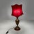 Italian mid-century modern table lamp red fabric shade with decorations, 1950s Round base table lamp. The lampshade is in...