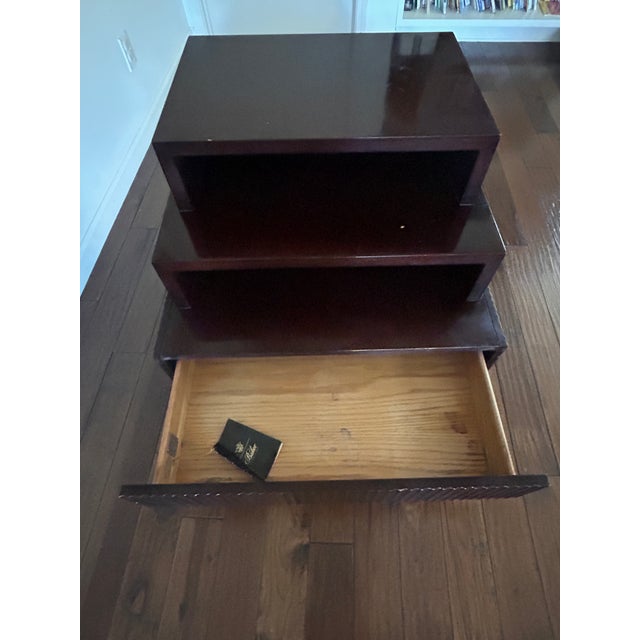 Wood Authentic Barbara Barry for Baker Modern Regency Dark Mahogany Three-Tier Side Table (1990s) For Sale - Image 7 of 8