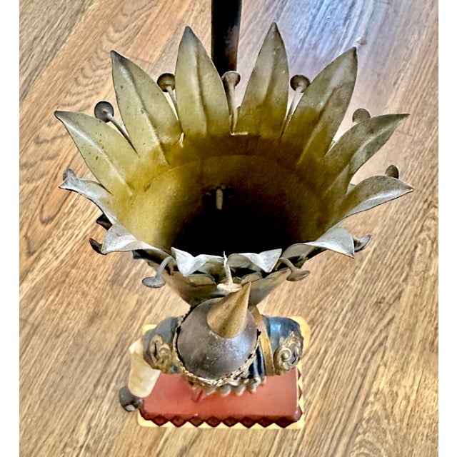 1980s Chinoiserie Hand Painted Tole Figural Lamps, a Pair For Sale - Image 10 of 12