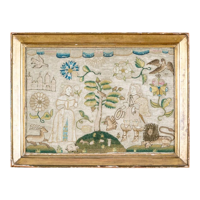 Antique 17th Century English Charles II Needlework Stumpwork Panel Circa 1680 For Sale