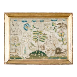 Antique 17th Century English Charles II Needlework Stumpwork Panel Circa 1680