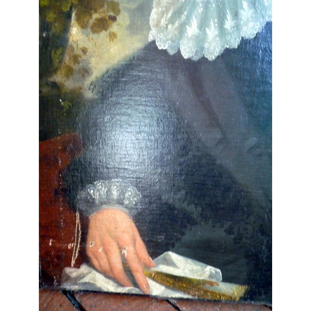 Textile Large 19th C. American Portrait of a Gentlewoman in Spectacles Restored Oil on Canvas For Sale - Image 7 of 10