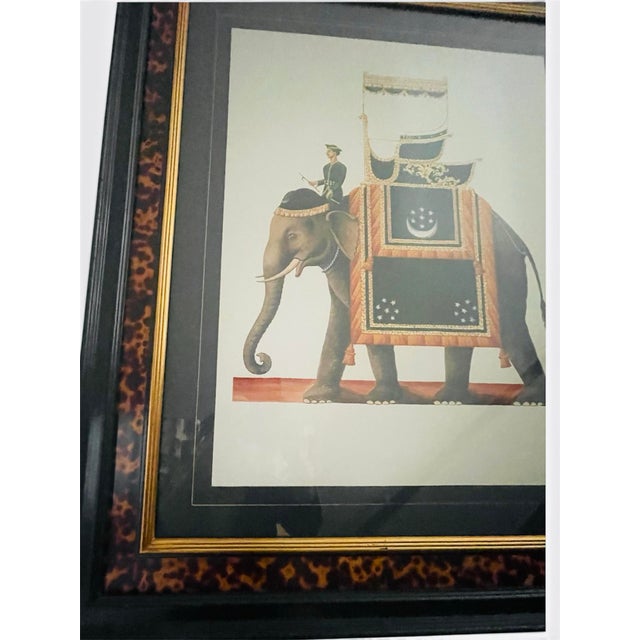 English Grand Scale British Colonial "Indian Ceremonial Elephant" Mughal Style Statement Print Framed For Sale - Image 3 of 3
