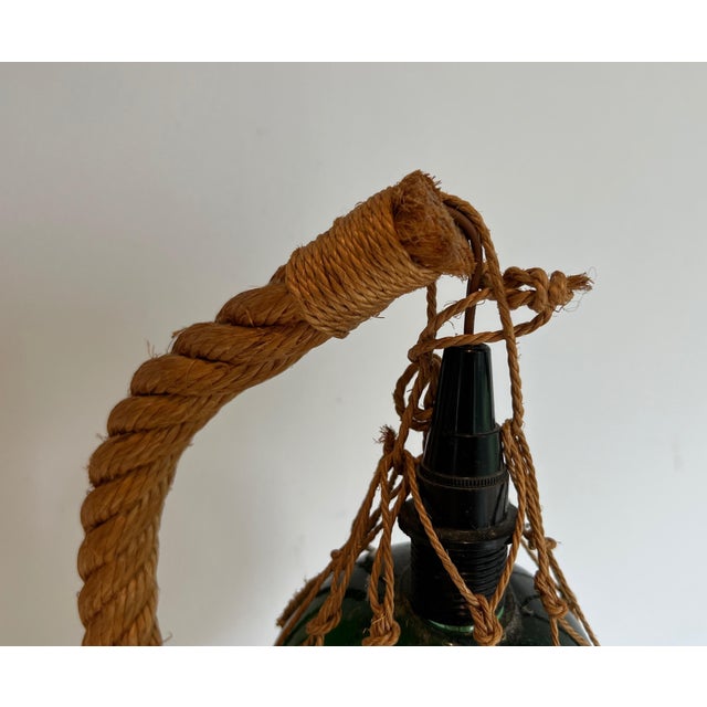 1950s Mid-Century Modern Rope and green glass table lamp by Adrien Audoux & Frida Minet (Audoux Minet) For Sale - Image 6 of 12