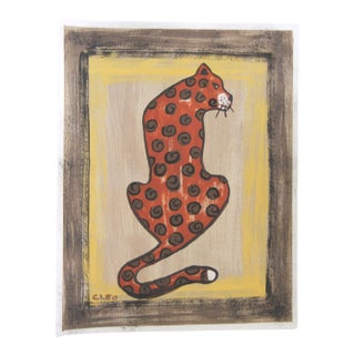 Leopard Minimalsm Folk Art Expresssionist Pop Art Beige Goldenrod Brown Original Painting by Cleo Plowden For Sale