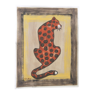Leopard Minimalsm Folk Art Expresssionist Pop Art Beige Goldenrod Brown Original Painting by Cleo Plowden