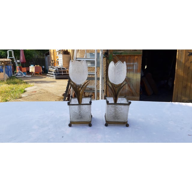 Decorative Elements in Frosted Glass and Brass, 1900, Set of 2 For Sale - Image 16 of 17