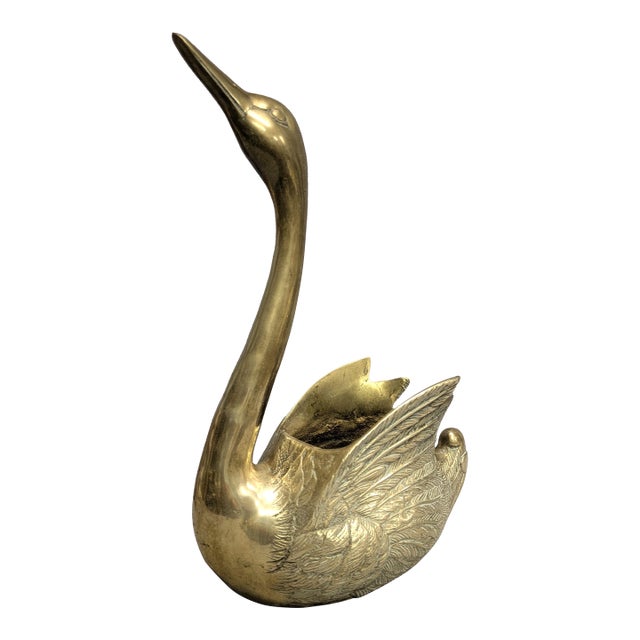 Large Vintage Brass Swan Planter For Sale