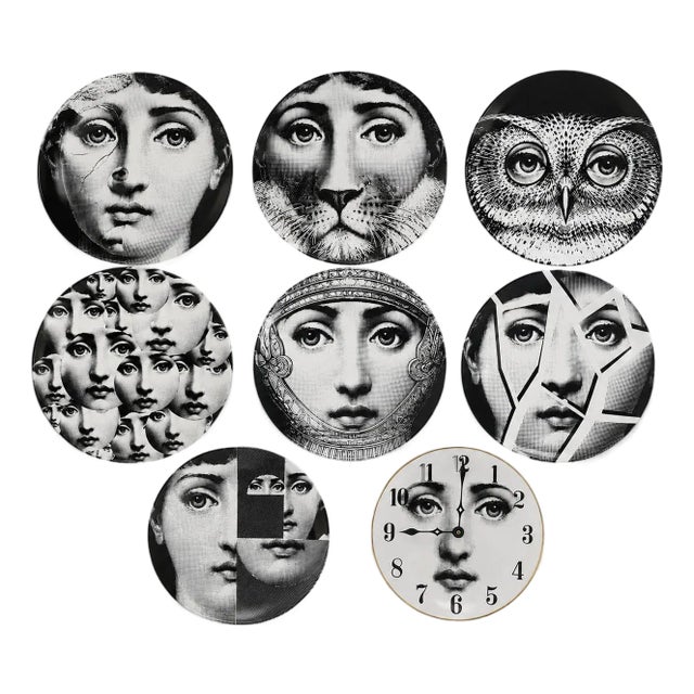 Late 20th Century Set of Eight Fornasetti Lina Cavalieri Porcelain Plates For Sale