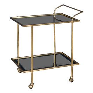 Vintage Brass and Smoked Glass Drinks Trolley in the style of Luigi Brusotti, 1970 For Sale