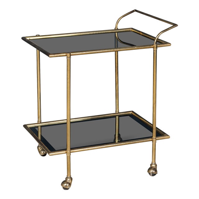 Vintage Brass and Smoked Glass Drinks Trolley in the style of Luigi Brusotti, 1970 For Sale