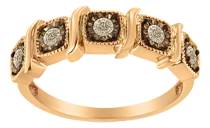 10K Rose Gold Flashed .925 Sterling Silver Miracle-Set Diamond 5-Stone Band Ring (1/4 Cttw, J-K Color, I1-I2 Clarity) - Size 8