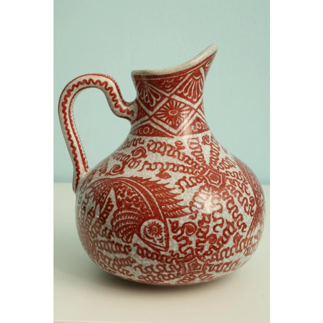 1960s Rood Red Craquele Porceleyne Fles Delft Pitcher For Sale In Los Angeles - Image 6 of 6