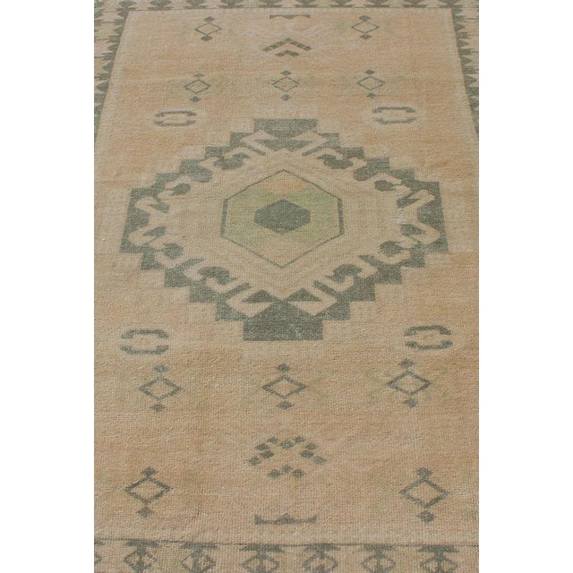 Mid 20th Century Vintage Hand Knotted Oushak Rug With Central Medallion Warm Tones With Green Tones For Sale - Image 5 of 11