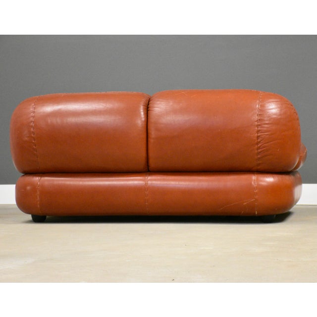 Brown 1970s Brown Leather Sapporo Loveseat Sofa by Mario Marenco For Sale - Image 8 of 10