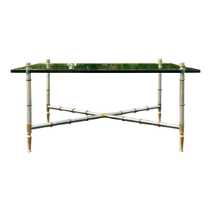 Faux Bamboo Nickel and Brass Glass Top Coffee Table