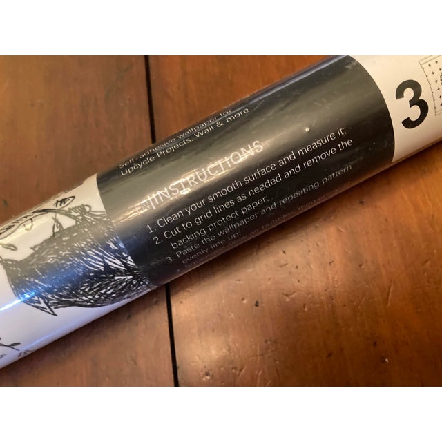 Plastic Jiffdiff “Sketch Rose” Pattern in Black White Mural Peel & Stick 4 Rolls For Sale - Image 7 of 9