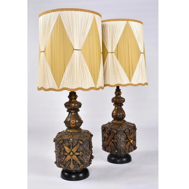 The lamp shades pictured ARE NOT INCLUDED with purchase. Pair of outstanding vintage over-sized Brutalist lamps. If you’re...