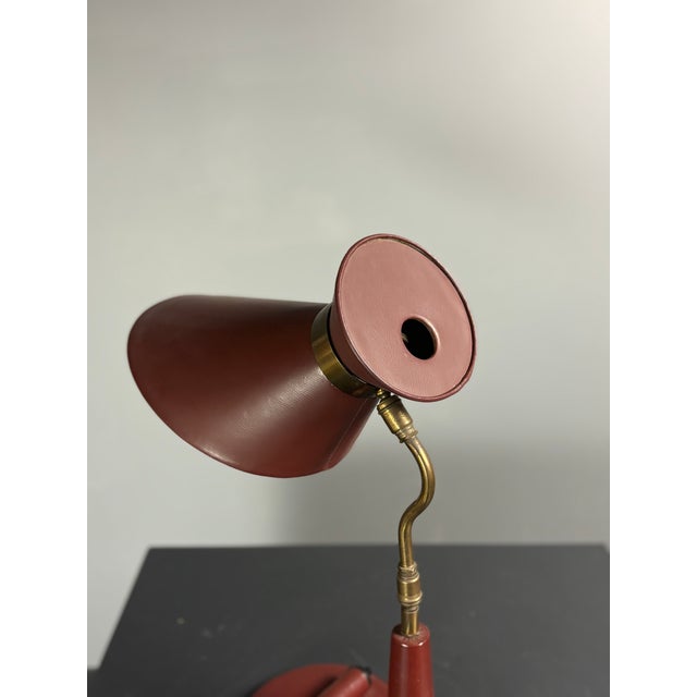 Mid-Century French Red Leather Wrapped Desk Lamp attributed to Jacques Adnet, 1950s For Sale - Image 18 of 18