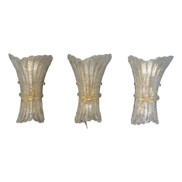 Italian 27/APM Wall Lights in Gold Graniglia Glass from Italamp, 1980s, Set of 3 For Sale