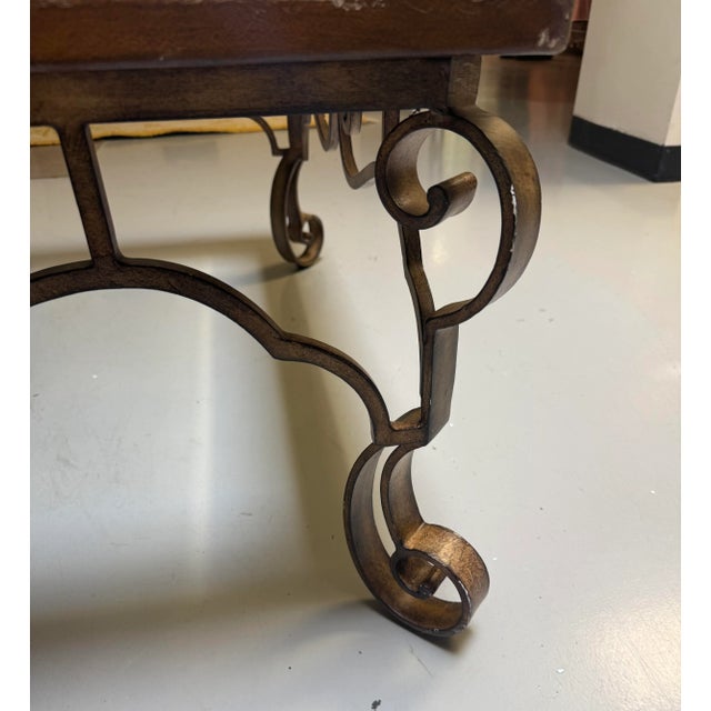 1990s Vintage Thomasville Leather, Iron, & Glass Top Coffee Table For Sale In Philadelphia - Image 6 of 8