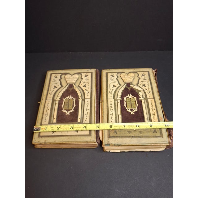 Antique 1893 Vienna Machzor Set Rosh Hashanah Yom Kippur Bone Brass Velvet Binding For Sale - Image 4 of 17