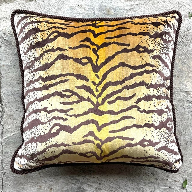 Boho Chic Vintage Boho Tiger Throw Pillow After Scalamandre For Sale - Image 3 of 5