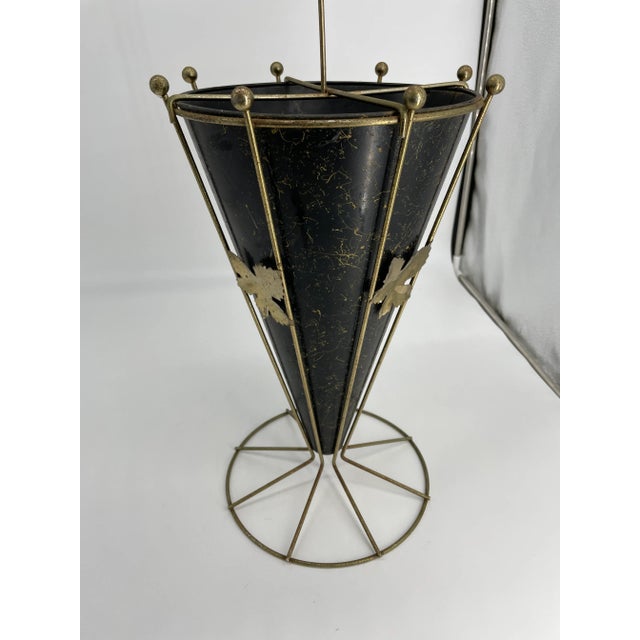 Mid 20th Century Mid Century Modern Brass and Black Umbrella Stand With Brass Leaves For Sale - Image 5 of 8