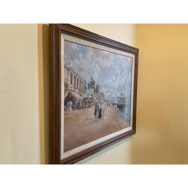 Blue Vintage Oil on Canvas Painting of a Waterfront Landscape - Framed For Sale - Image 8 of 10