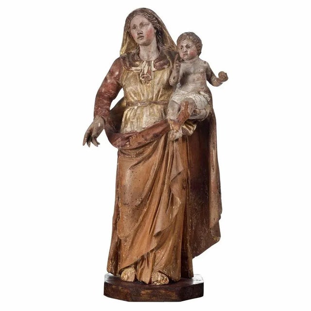 Italian Artist, Baroque Madonna with Child, 17th Century, Wood For Sale - Image 5 of 6